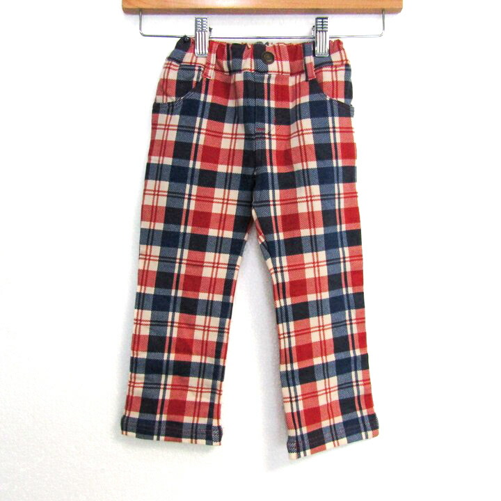 新品未使用 ファミリア 赤系チェック パンツ 9分丈 赤 130 男の子
