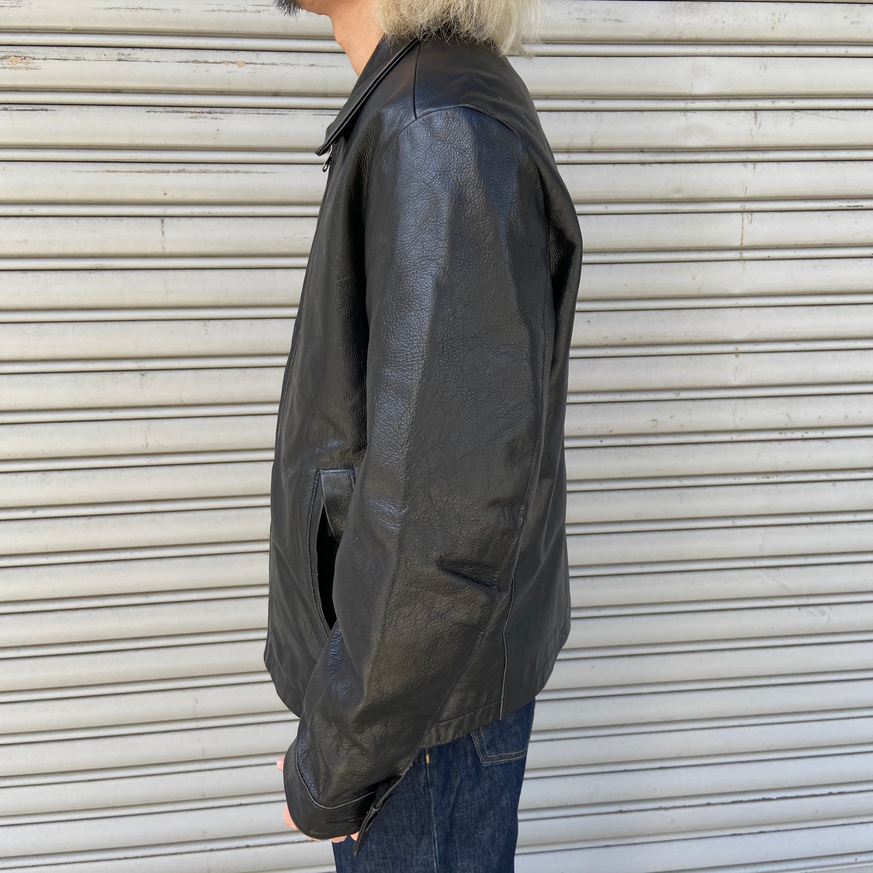 OLD GAP 00s 襟付き 本革 レザージャケット 短丈 ブラック Sサイズ