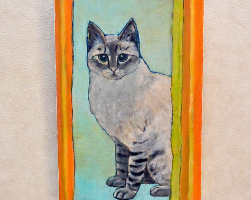 猫 猫じゃらし 油絵 油彩手描き 原画 オリジナル 猫 猫じゃらし 油絵