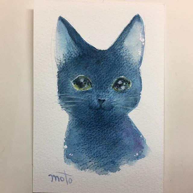 箱入り猫（娘) 油絵 オリジナル 手描き 原画 猫絵画子猫イラスト水彩